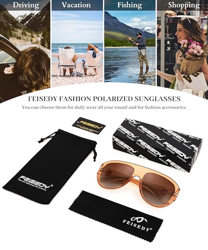 Image of FEISEDY Retro Polarized Aviator Sunglasses for Men Women Trendy 70s Vintage Plastic Frame Sun Glasses B4150