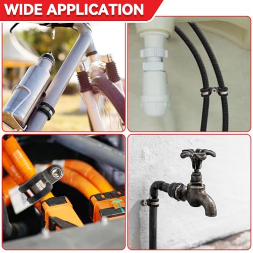Image of 12 Pack Stainless Steel Cable Clamps - 3 /8 inch, 1 /2 inch, 5 /8 inch, 3 /4 inch Rubber Coated Insulated Wire Clamps, Pipe Clamp for Pipe Hose Household Garden Automotive Wire Cord Installation