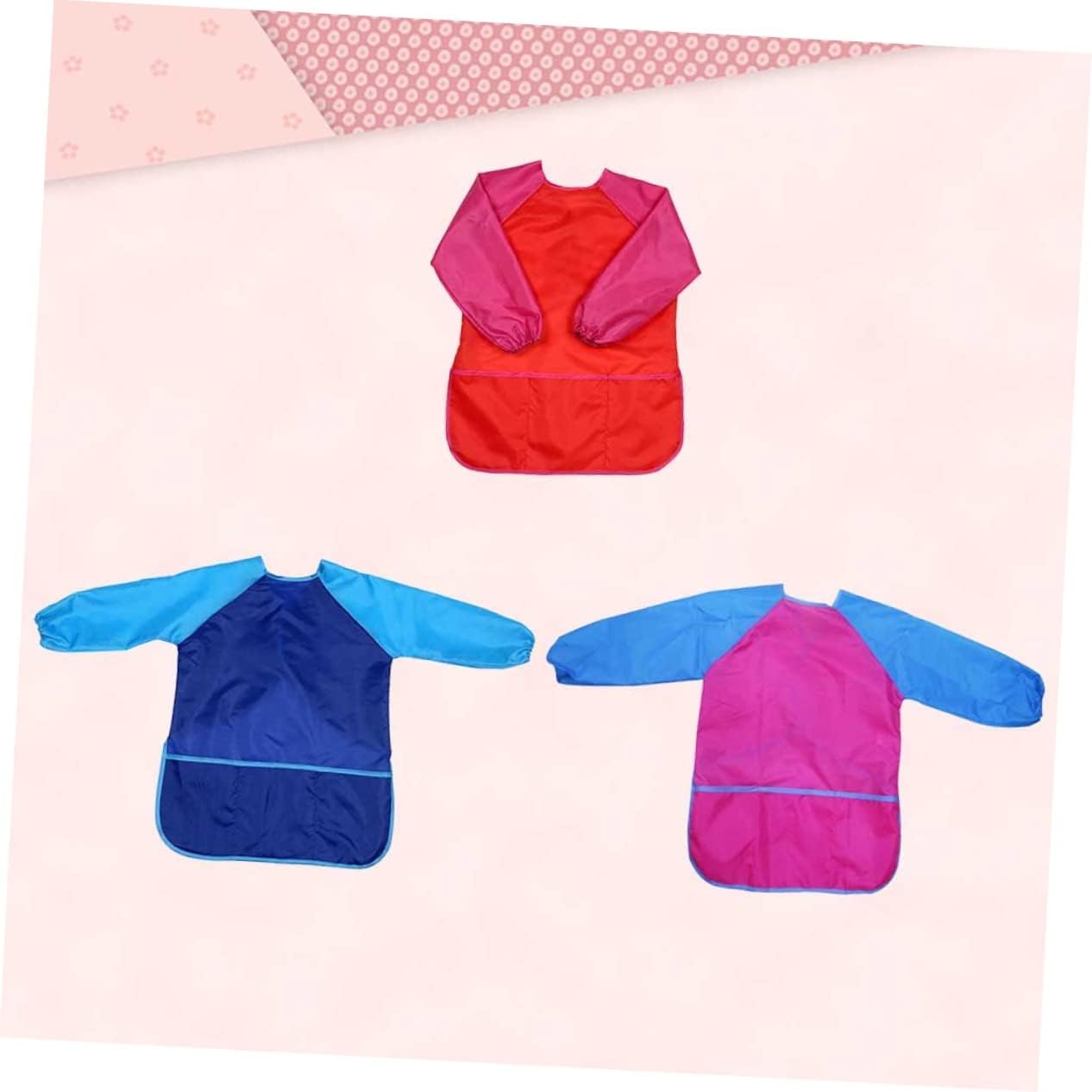 4pcs Boy Girl Long Sleeve Artist Aprons Smocks for Painting Cooking Crafts Red Yellow Blue Solid