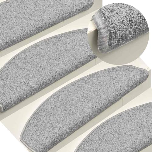 Tapis d'escalier gris clair lot de 30 marches en polypropylène 65x24x4 cm antidérapant autocollant