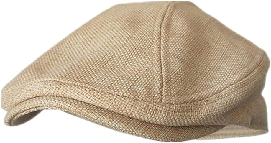 Mens Berets Grey Cotton Linen Flat Cap Male Solid Fitted Retro Driving Hat Duckbill Brand Plain Ivy