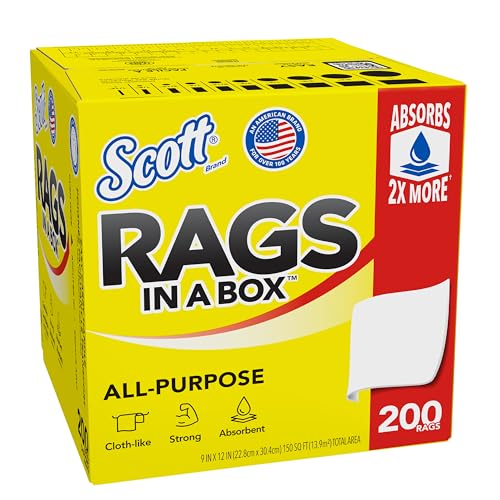 Scott Rags In A Box (57036) All-Purpose Towels Large 9x12 Towel (1 Box of 200 Sheets Total)