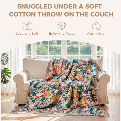 Image of LUTBM Boho Throw Blanket for Bed 60 inchx80 inch, All Season Cotton Couch Blankets