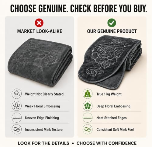 Image of HOMEKART 280 GSM Micromink Blanket for Single Bed | Ultra Soft Plush Winter Blanket, Warm & Cozy Bedding, Embossed Floral Design, 40 x 80 Inches, Grey