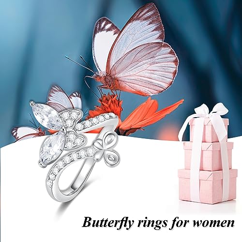 Image of Bee /Butterfly /Mustard Seed /Hummingbird /Cat /Rainbow Adjustable Ring for Women 925 Sterling Silver Spoon Rings for Women Size Fits Most People