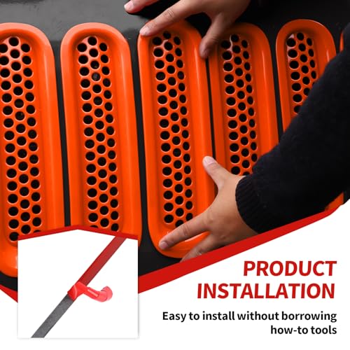 Image of Front Grille Inserts Grill Mesh Clip-on Trim Covers Exterior Accessories Compatible with Jeep Wrangler JK & JKU 2007-2017,Orange