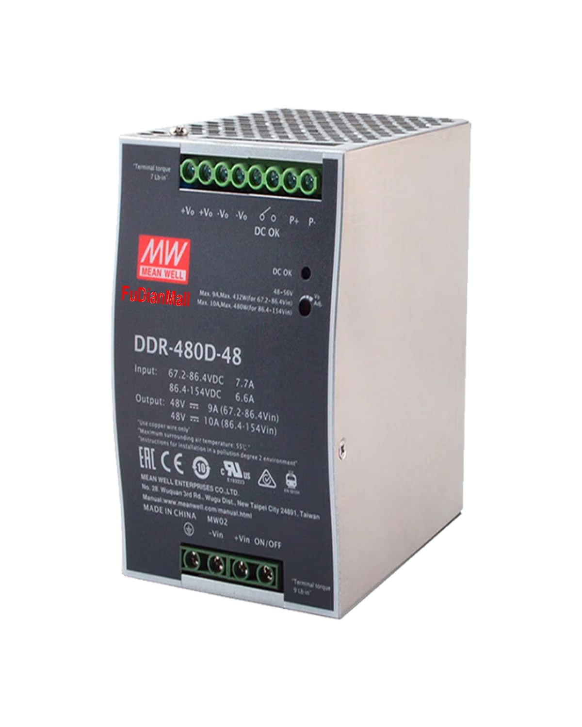 Mean Well DDR-480D-48 480W DIN Rail Type DC-DC Converter 48V 10A Fully Modular Power Supply