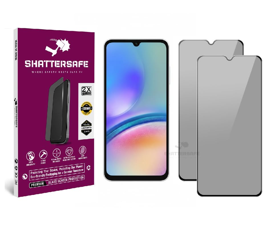 Image of Anti-Spy Privacy Tempered Glass Compatible For Samsung Galaxy A05s [Pack of 2]. 9H Hardness, Anti-Scratch, Edge-to-Edge Protection With Easy Installation Kit & Case Friendly Fit.