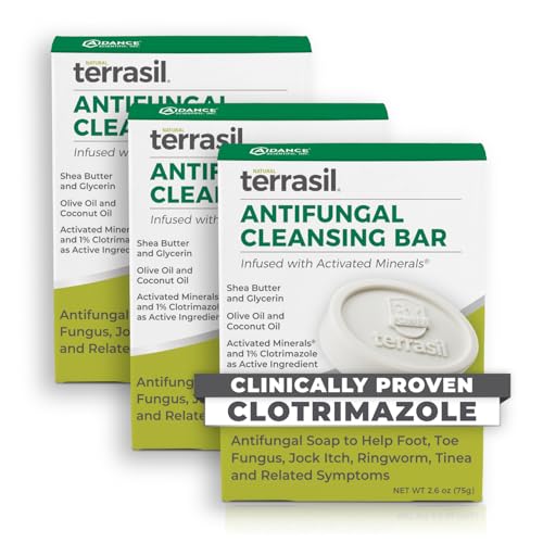 terrasil Antifungal Soap with Clotrimazole| Men & Women| Relieves Yeast Infection, Ringworm, Jock Itch & Athletes Foot Symptoms| Natural, Dermatologist Tested & Hypoallergenic Soap (3-Pack, 75g Each)