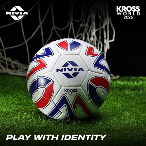 Image of Nivia Kross World Football (France) Training Ball, 32 Panels, Durable Rubber Hand-Stitched, Latex Bladder, As Per AIFF Standards, to Play On Both Natural and Artificial Grass (Size - 5, White)