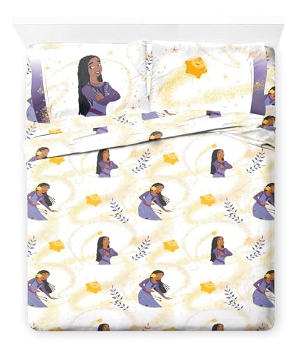 Jay Franco Disney Wish Full Size Sheet Set - Super Soft Kids 4 Piece Bedding Set Features Asha, Valentino, & Wishing Star - Microfiber Sheets Includes Reversible Pillow Covers