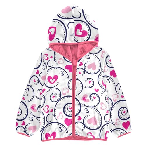 OTVEE Valentine Pink Hearts Spiral Kids Hoodie Jacket Fall Spring Full Zip Warm Outwear Coat