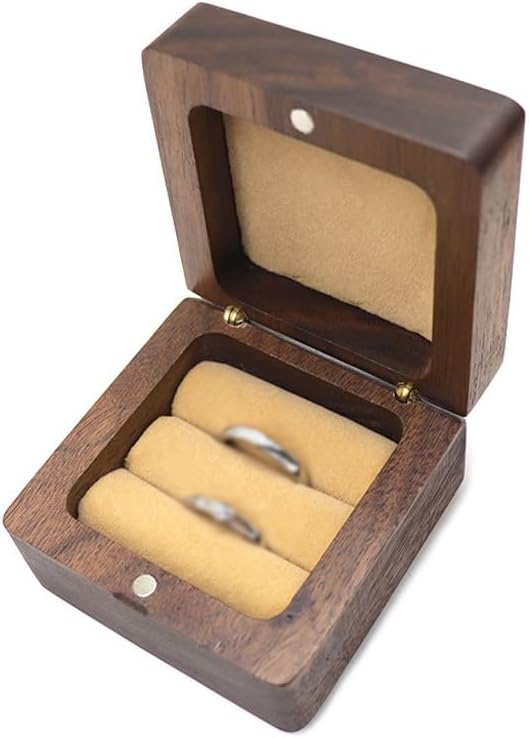 Square Round Corner Solid Wood Box Flannel Lining Jewelry Bag(D)