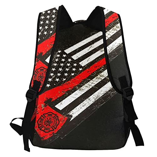 USA Thin Red Line Firefighter Axe Pattern Casual School Backpack Bag, Laptop Hiking Travel Shoulder Daypack College Bookbag for Men Woman Girls Boys Teens4