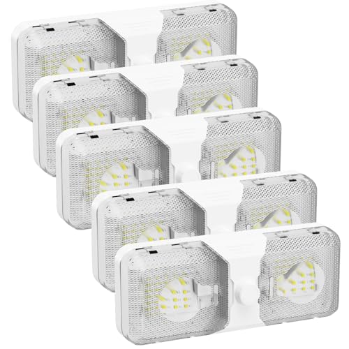 RVGUARD RV LED Ceiling Double Dome Light 12V LED Lights Interior Light with Adjustable Brightness & Memory Function 6500K Cold White for RV Trailer & Camper Van 5 Pack