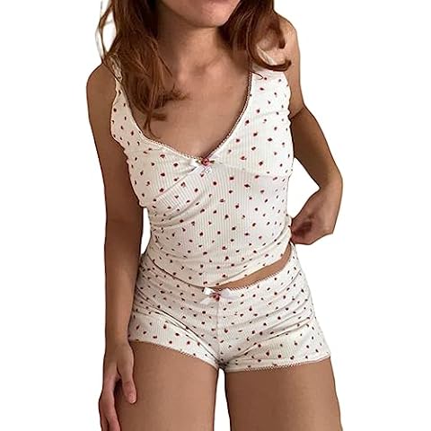 Fanvereka Women's Crop Top Sets Summer 2Pcs Camisole Outfit Sleeveless Low Cut Beachwear Tank + High Waist Floral Shorts (2-V-neck Camisole White, S) Cover
