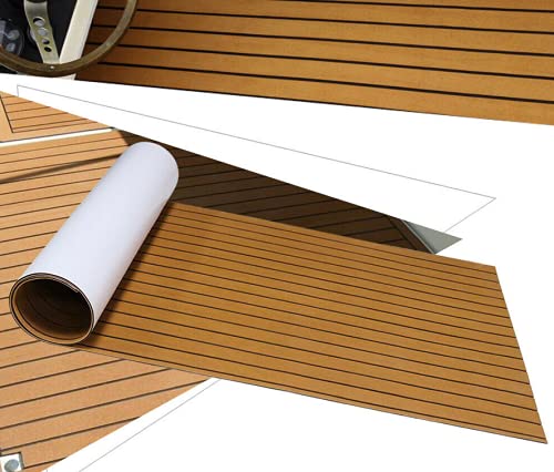 DSYOGX Tapis de sol en teck antidérapant - 270 x 90 cm - En mousse EVA - Pour bateau, yacht, bateau - Autocollant - Pour ponts de bateaux, camping-cars, yachts, quais...