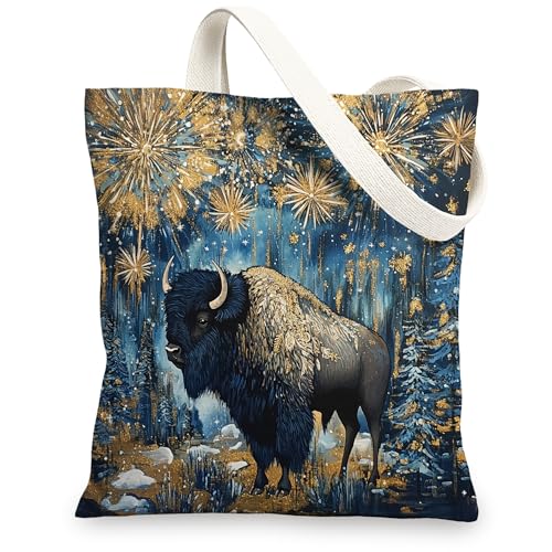 Christmas Bisons Canvas Tote Bag for Shopping 13 * 15,
