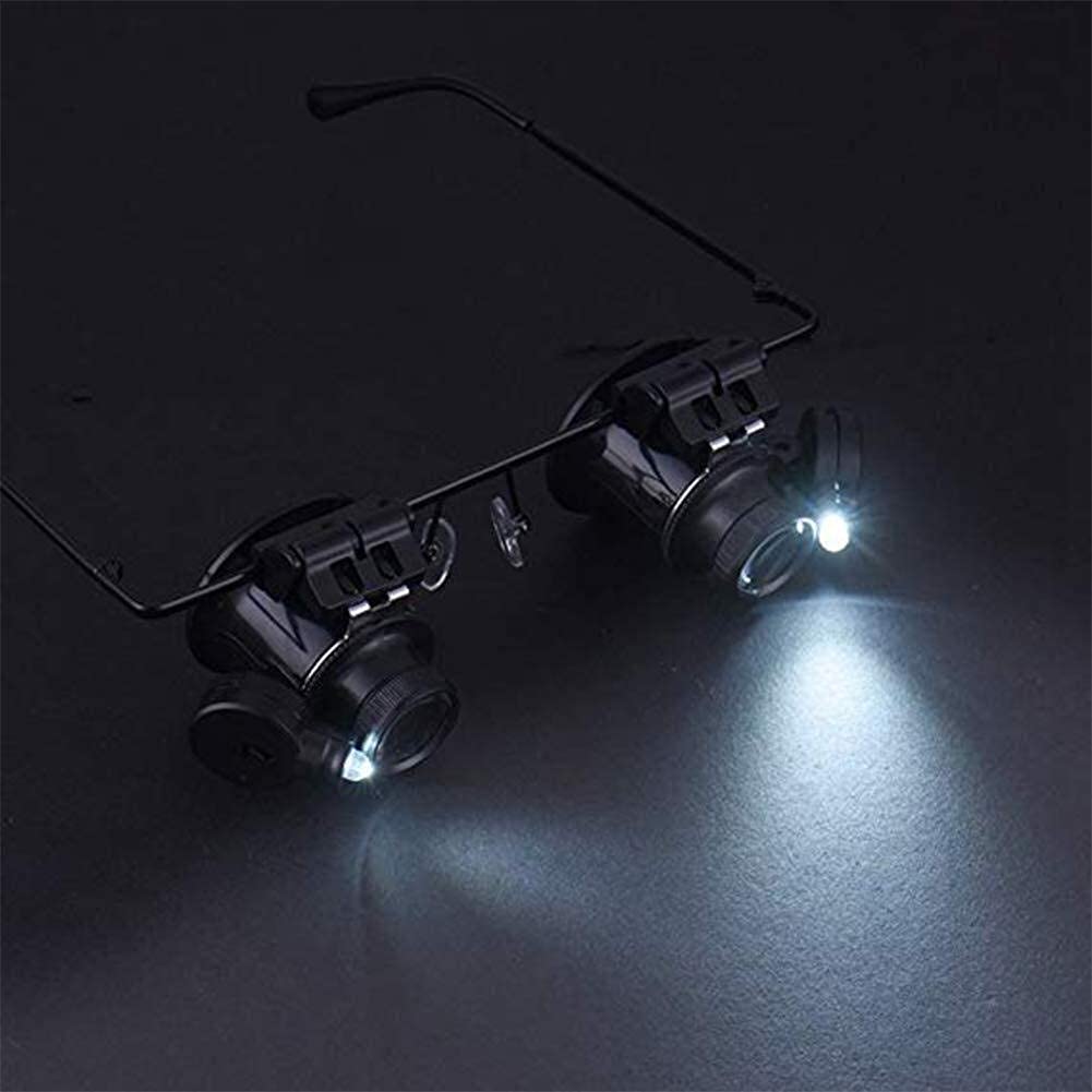 Lupa de Diadema 20X con 2 Luces LED, Lupa de Lectura Manos Libres montada en la Cabeza, joyero, Lupa de Reloj, reparación electrónica, Negro