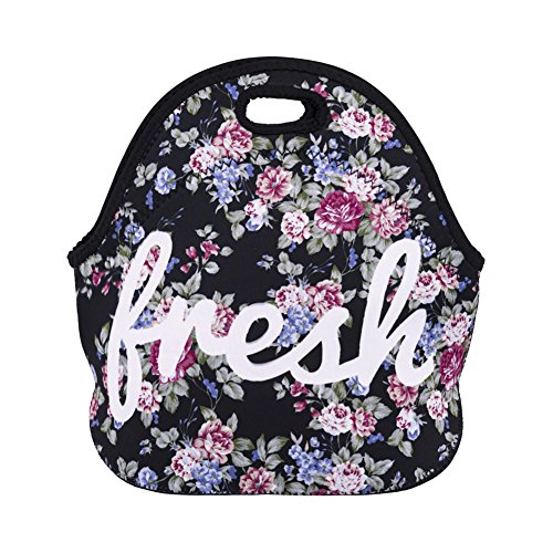 Topchances - Lonchera reutilizable de tela Oxford, lonchera reciclada con aislamiento térmico, contenedor de almacenamiento para picnic, escuela, trabajo, oficina, camping, viajes, neopreno (floral)