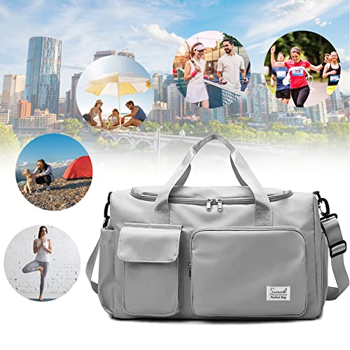 Image of Suruid Sports Gym Bag with Shoes Compartment Travel Duffel Bag with Dry Wet Separated Pocket for Men and Women, Overnight Bag Weekender Bag Training Handbag Yoga Bag, Gray