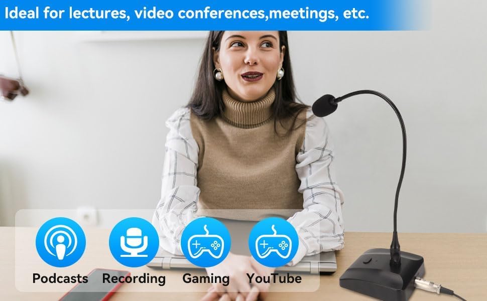 Miniatura 5 de Cyrank Micrófono de condensador de cuello de cisne, micrófono con cable de 0.250 in con botón de silencio, micrófono de escritorio, micrófono de