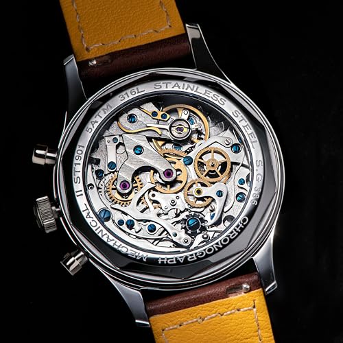 Image of Sugess Chrono Hertiage S387.01.Z Brown Racing Leather ST1901 Mechanical Chronograph Mens Wrist Pilot Watch Seagull 1963