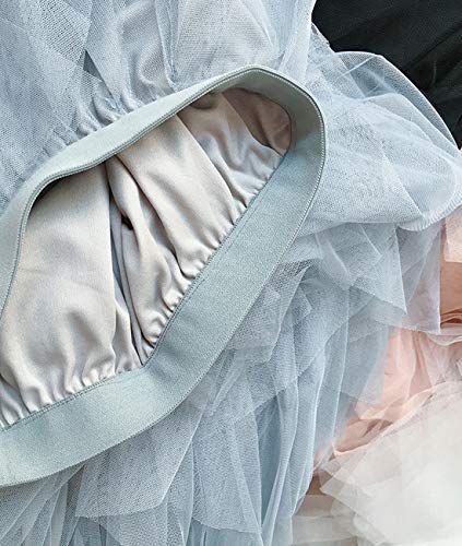Femiserah Women's Long Rainbow A Line Tulle Tutu Skirts Tiered Skirt Petticoat（One Size, Tulle Grey Blue #TOP4