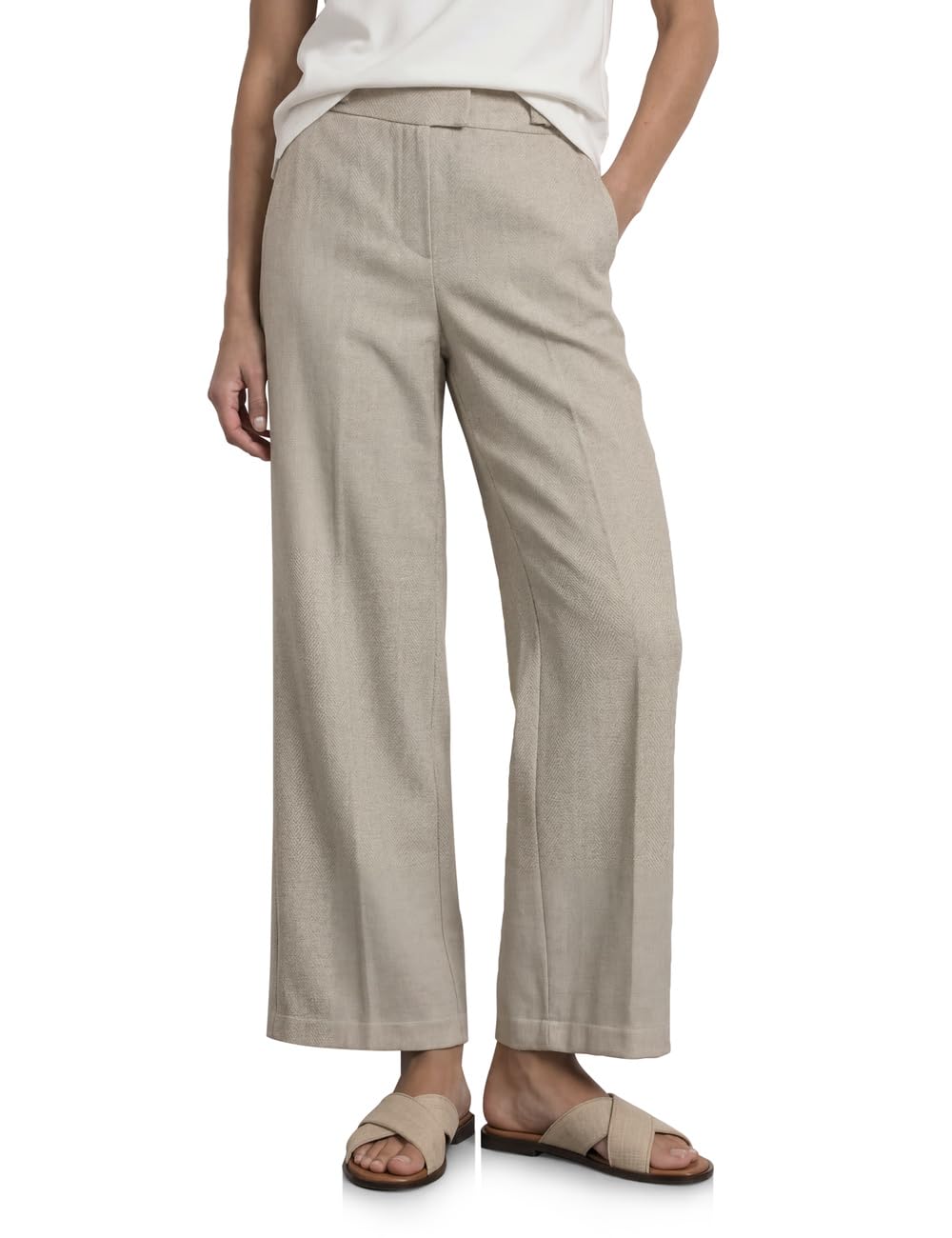 Street One High Waist Straight Leg Trousers in Casual Fit Dark Creamed Sand 42