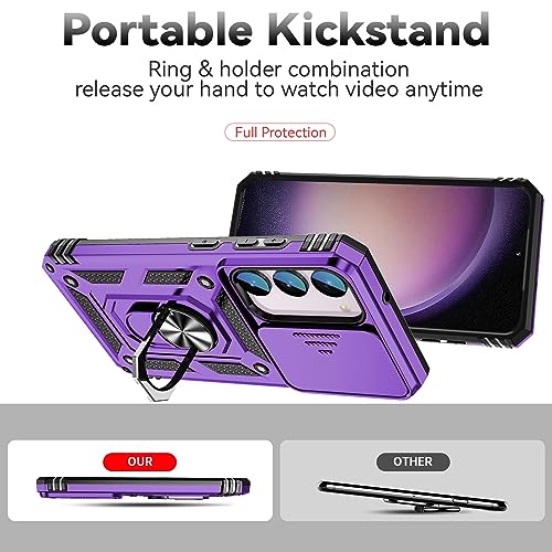 for Samsung Galaxy S23 FE Case,Galaxy S23 FE Case,with Screen Protectors and Camera Cover,[Military Grade] 16ft.Drop Tested Cover with Magnetic Kickstand Protective Case for Samsung S23 FE, Purple - Thumbnail 3