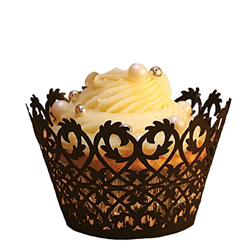 Joinwin New Romantic Filigree Cupcake Wrapper Black, Cake Paper Wrap Cupcake Wrapper Wedding Decor Birthday XMAS Decoration,Set of 12