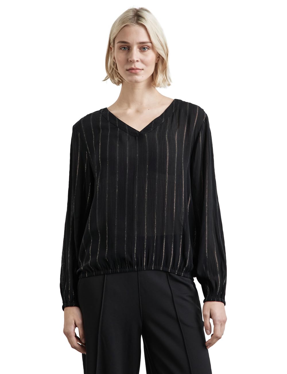 Street One V-Neck Blouse w Lurex Stripe, Black, 38