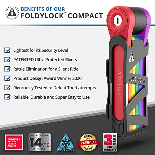 Foldylock Compact Folding Bike Lock - Award Winning Patented Lightweight High Security Bicycle Lock - Heavy Duty Anti Theft Smart Secure Guard With Key And Case For Bikes Or Scooter - 85 Cm #TOP1