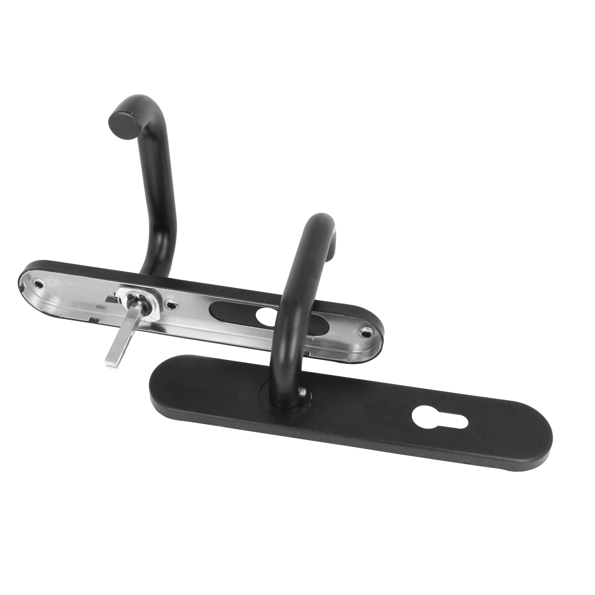 Amig - Juego de Manilla con Placa de Polipropileno para Puertas - 245 x 45 mm - Cuadradillo de 8 mm - Diseño Sencillo ideal para tu hogar u oficina - Con Bocallave - Acero y Polipropileno Negro