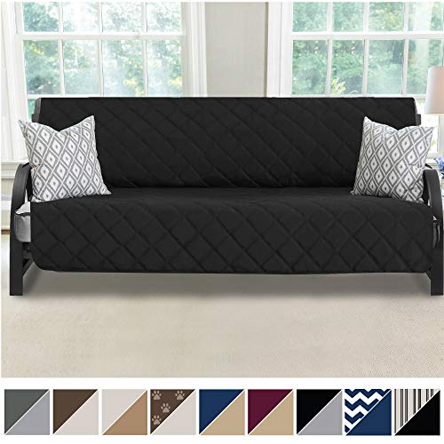 MIGHTY MONKEY Premium Reversible Futon Slipcover, Seat Width to 70 Inch Furniture Protector, 2 Inch Elastic Strap, Washable Slip Cover for Futons, Protects from Kids, Dogs, Cats, Futon, Black Gray