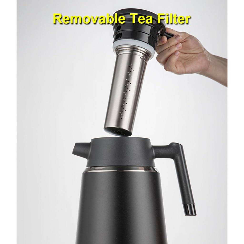 LEIYTFE Bottiglia di caffè Caldo, Teiera Termica da 1,8 l Bollitore Domestico a Doppia Parete, Caffettiera a Doppia Parete isolata sottovuoto con Pulsante Superiore a Pressione(Red)