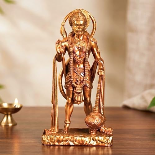 Image of Hanuman Ji Murti - Lord of Sarangpur Gold Idol (7 x 12 cm) - Polyresin Statue for Car Dashboard, Temple, Home & Office Decor - Spiritual Gift for Birthday, Diwali, Housewarming