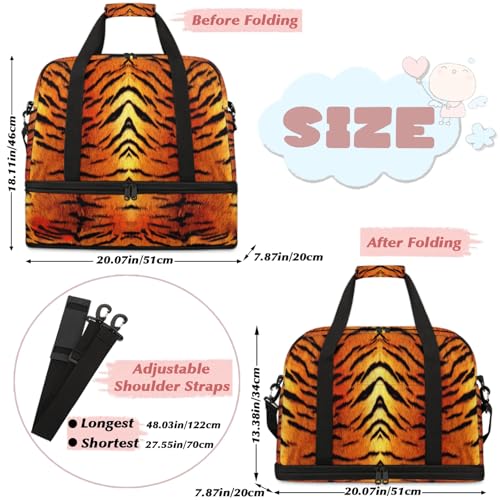 Large Weekender Overnight Bags Animal Skin Tiger Travel Duffel Bag for Women Men Gym Bag With Shoe Compartment Foldie Travel Tote Bag Carry On Personal Item Bag for Travel Gym Sports2