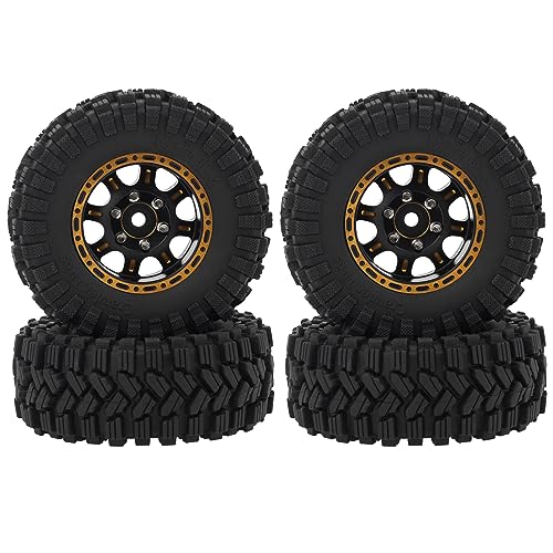 MEUS RACING 1.2 Beadlock Wheels Tires Set Brass Rim for TRX4M SCX24 FCX24 AX24 1/24 1/18 RC Crawler Car, Negative 4mm 42g (Black Model C)