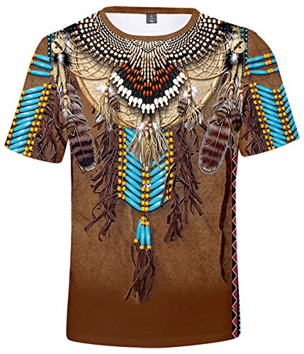 SIAOMA Unisex Native American Short Sleeve Tees Native Indians T-Shirt for Men(Blue Jewel,3X-Large)