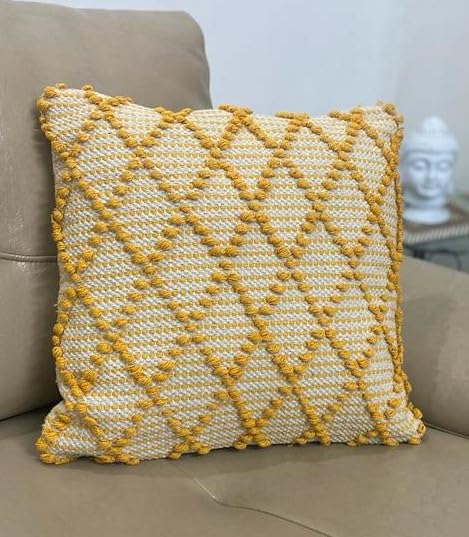 TARANTARAN Luxurious Decorative tuffted Boho Cushion Size 16x16 inch Pack of 2 Pure and Soft Hand tuffted Square Cushion Cover for Bedroom Living Room Sofa-image-48