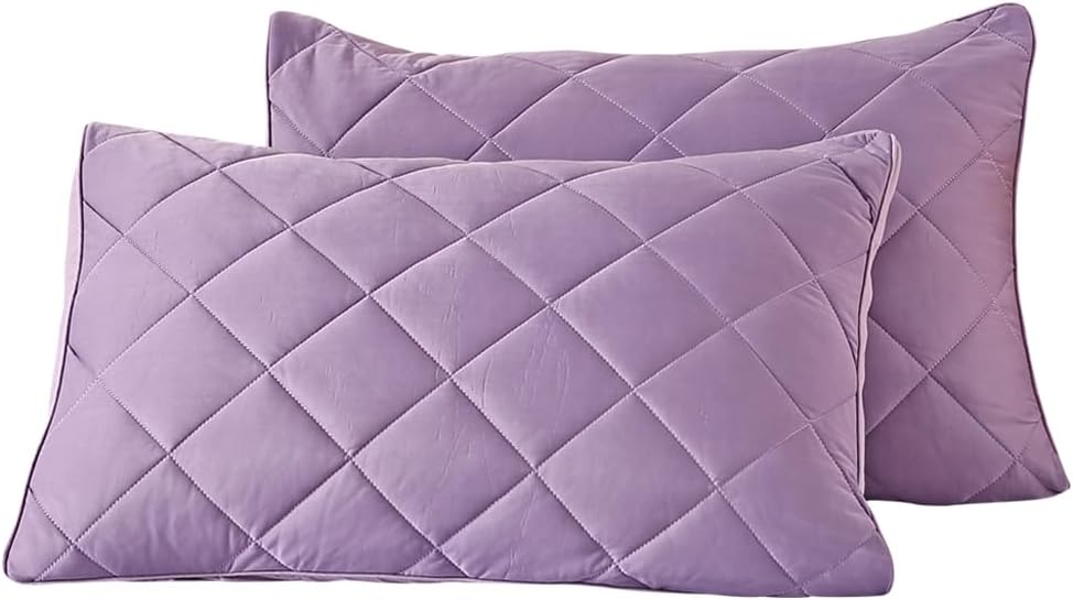 EVOLIVEPoly/Lycra Cooling Diamind Quilted King Sham Set 20"x36" with Envelope Closure (Purple, 20"x36" King)