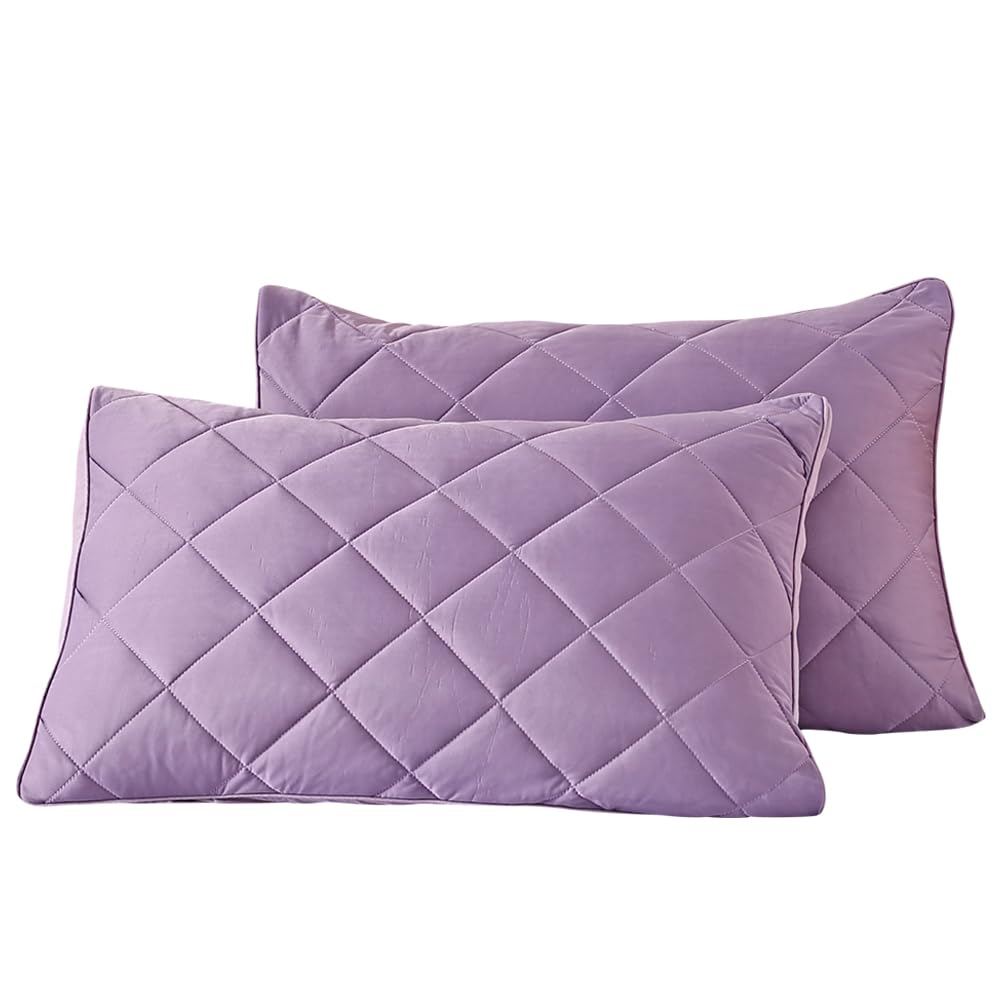 EVOLIVEPoly/Lycra Cooling Diamind Quilted King Sham Set 20"x36" with Envelope Closure (Purple, 20"x36" King)