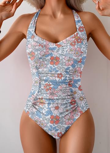 B2prity One Piece Swimsuit for Women Tummy Control Bathing Suits Ruched Slimming Swim Suit Push Up Tie Back Swimwear4