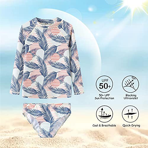Image of HowJoJo Girls Two Piece Swimsuits Long Sleeve Rash Guard Set Kids Bathing Suits UPF 50+