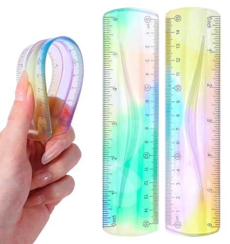 2 Stück Lineal 15cm Flexibel, Flexibles Lineal Bunt & Transparent, Bruchsicher & Biegbares Lineal für Kinder, Schule, Büro & Zuhause