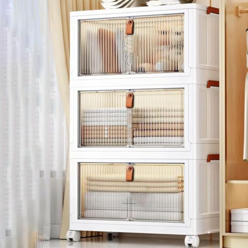 Image of YASONIC π― π§πΆπ²πΏ Foldable Plastic Rack for Storage /Kitchen Cupboard /Versatile and Sturdy Wardrobe for Clothes /Multipurpose Storage Organizer /Closet for Bedroom /Living Room /Laundry Room (Off White)