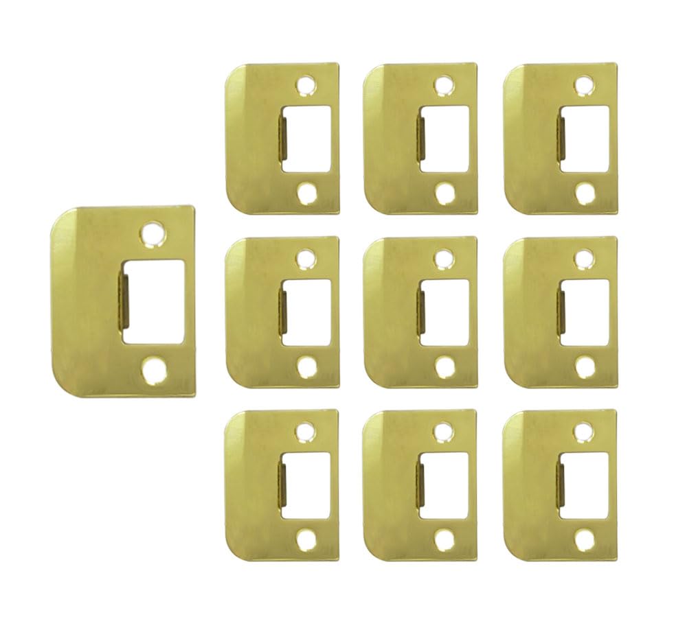 QCAA Solid Brass Extended Lip Strike, 1-3/4''X2-1/4", Polish Brass, 10 Pack, Made in Taiwan
