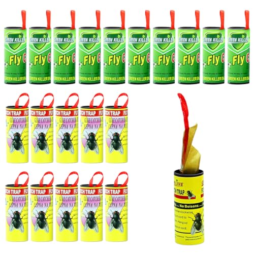 Trampa para Moscas, 20 Rollos de trampas para Moscas para Interiores y Exteriores, Tiras de Papel Adhesivas para Moscas, adecuadas para Uso en Interiores y Exteriores, Parques, Granjas, etc.