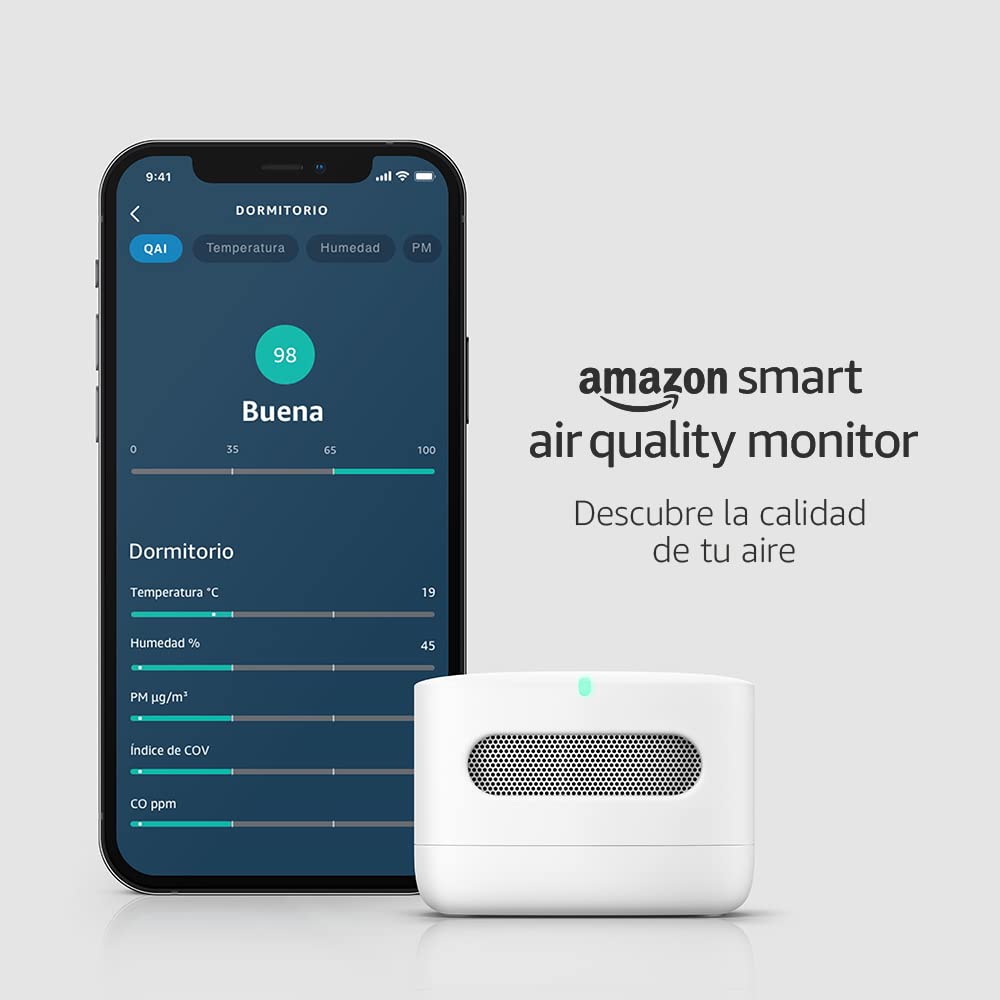 Amazon Smart Air Quality Monitor (Última generación) | Monitor inteligente de calidad del aire de Amazon | Descubre la calidad del aire de tu casa, compatible con Alexa con descuento